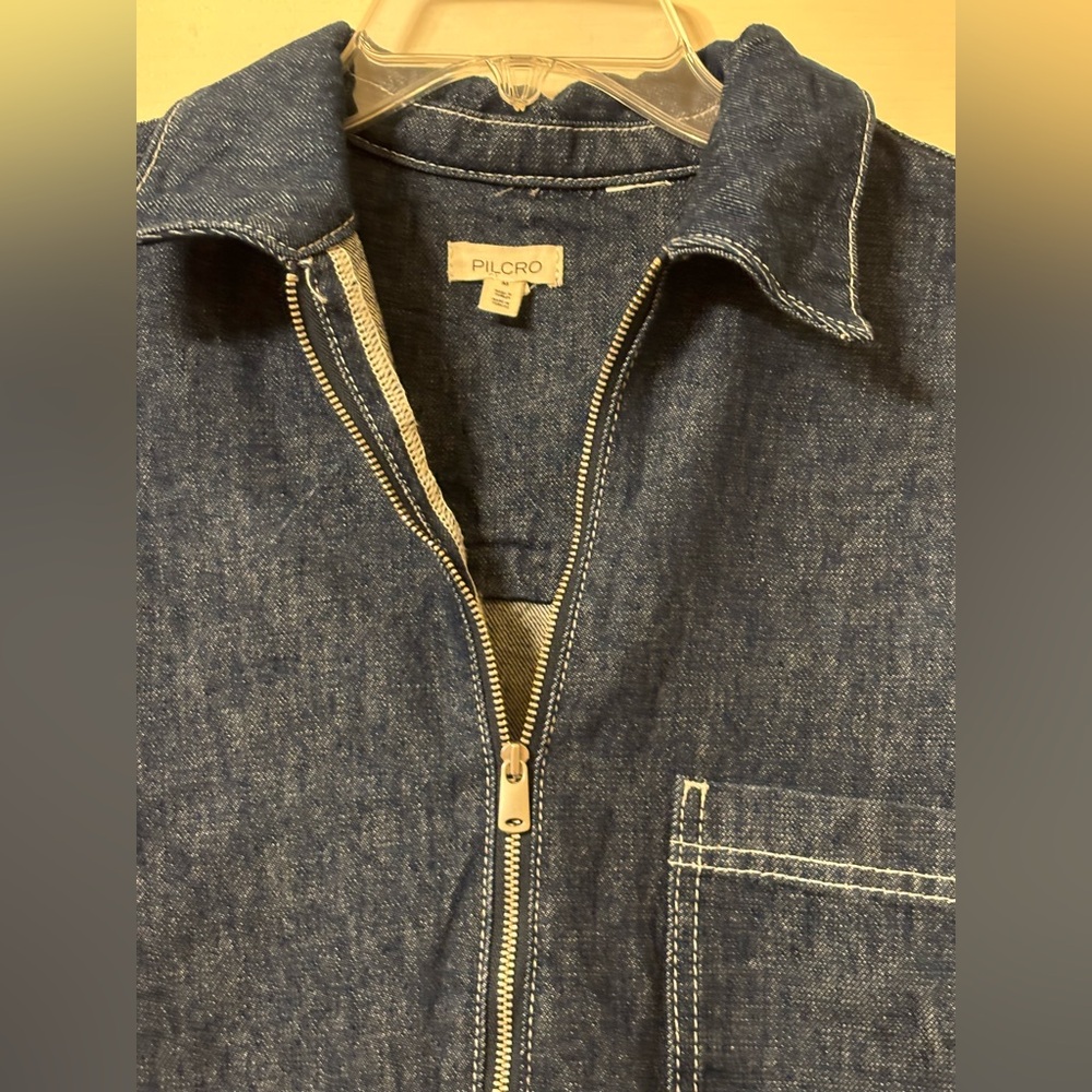 Anthropologie Pilcro Medium Denim mini dress long sleeve zipper jean pockets Lg - Picture 10 of 14